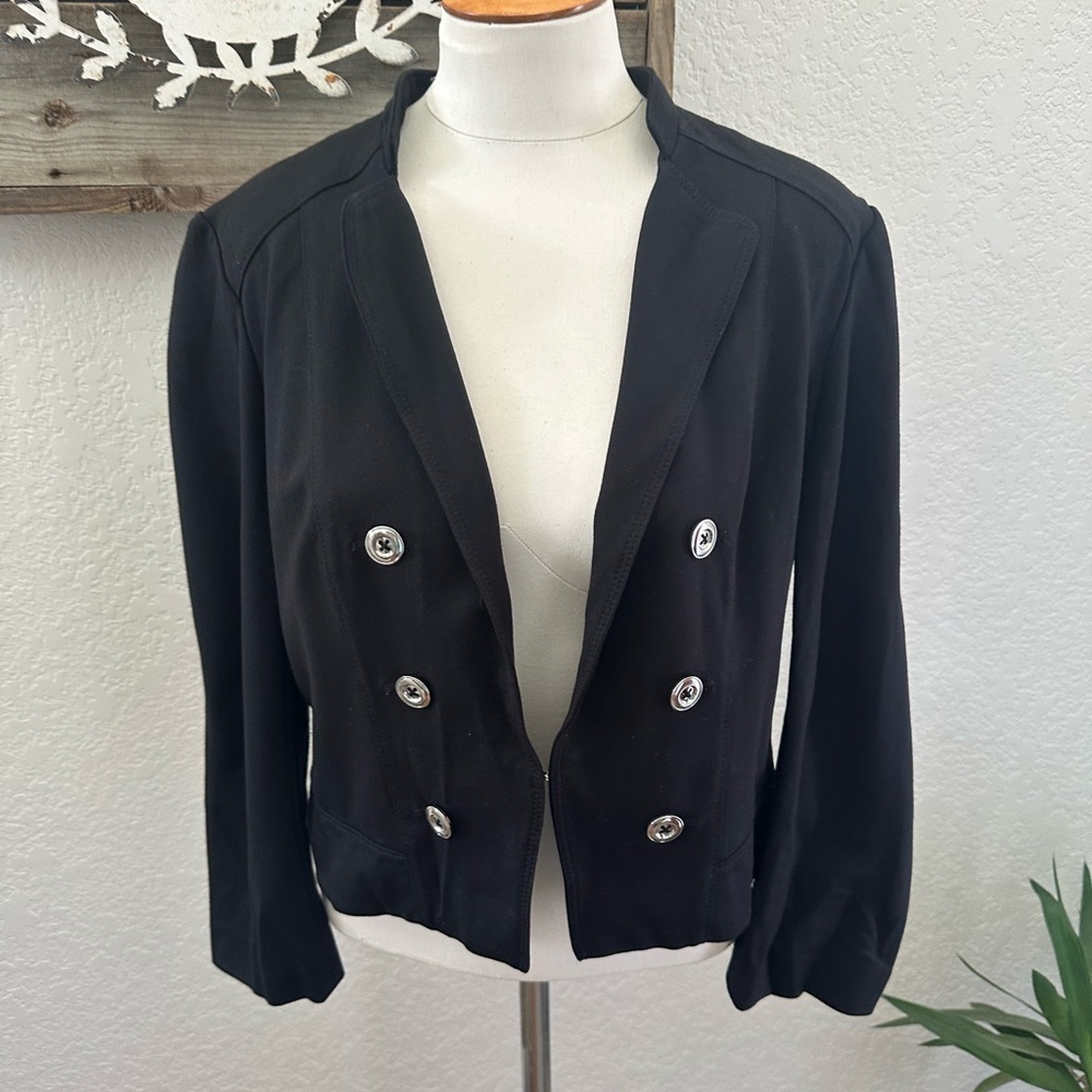 WHBM black stretch ponte‎ knit cropped Women's blazer Jacket size 12